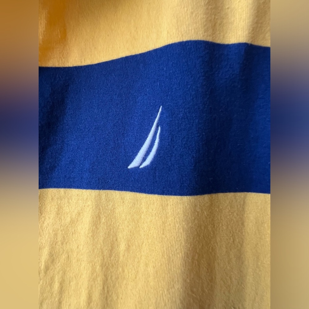 Nautica - Large - Short Sleeve Polo - Yellow/Blue Stripes - Picture 2 of 4